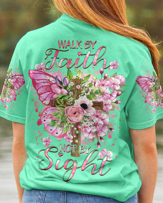 Christianartbag 3D T-Shirt For Women, Walk By Faith Not By Sight Women's All Over Print Shirt, Christian Shirt, Faithful Fashion, 3D Printed Shirts for Christian Women - Christian Art Bag