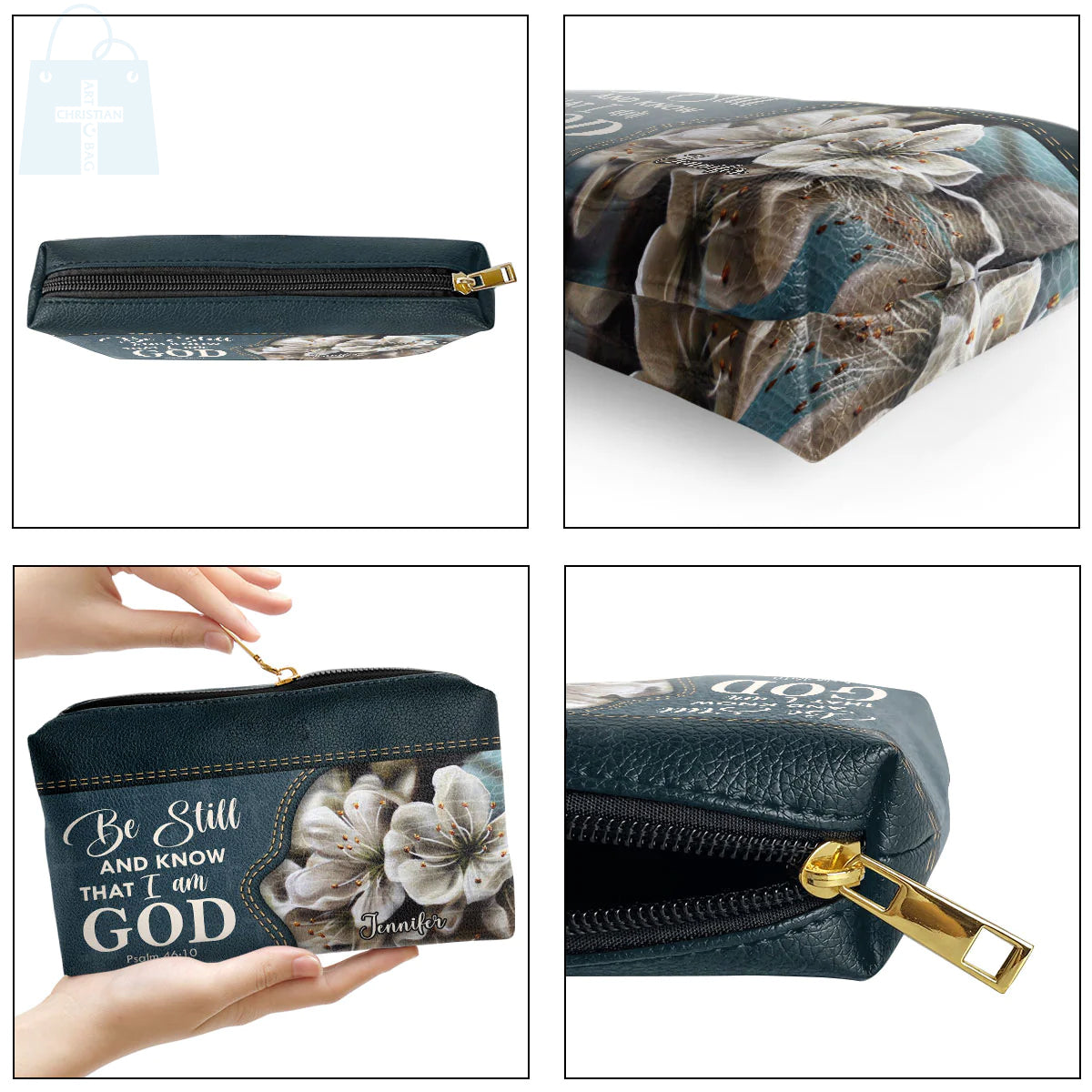 Christianartbag Makeup Cosmetic Bag, Be Still And Know That I Am God, Christmas Gift, Personalized Leather Cosmetic Bag. - Christian Art Bag