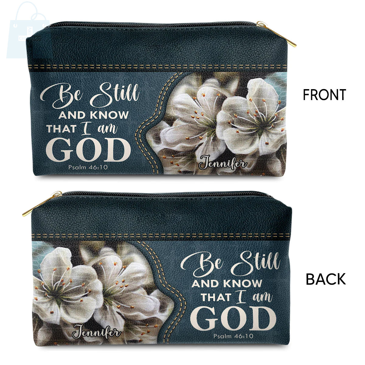 Christianartbag Makeup Cosmetic Bag, Be Still And Know That I Am God, Christmas Gift, Personalized Leather Cosmetic Bag. - Christian Art Bag