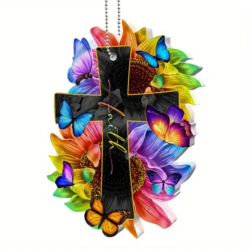 Christianartbag Ornament, Cross Butterfly Flower Faith Ornament, Christmas Ornament, Christmas Gift, Personalized Ornament, CABOM01250923. - Christian Art Bag