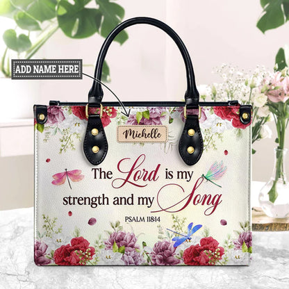 Christianart Designer Handbags, The Lord Is My Strength And My Song Psalm 118:14 Dragonfly Flower, Personalized Gifts, Gifts for Women, Christmas Gift. - Christian Art Bag