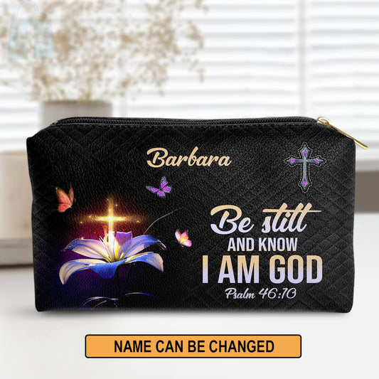 Christianartbag Makeup Cosmetic Bag, Be Still And Know That I Am God, Christmas Gift, Personalized Leather Cosmetic Bag. - Christian Art Bag