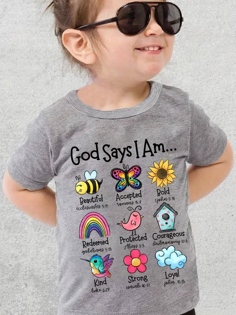 Christianartbag T-shirt, God Says I Am Graphic Girls Creative T-Shirt, Children's Printed T-Shirts, CABTK01190923. - Christian Art Bag