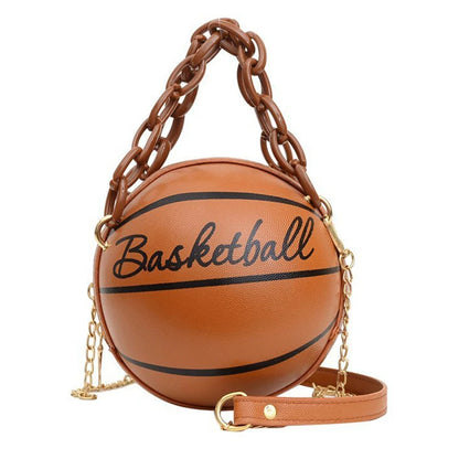 CHRISTIANARTBAG Women's Basketball Handbag - Small PU Leather Crossbody Bag, Round Casual Shoulder Purse for Girls and Women