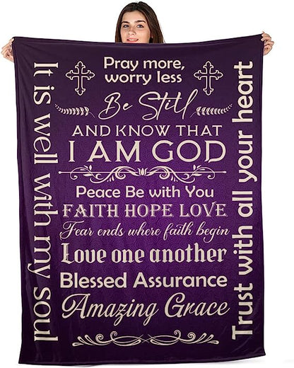 Christianart Blanket, Pray More Worry Less, Christian Blanket, Bible Verse Blanket, Christmas Gift. - Christian Art Bag