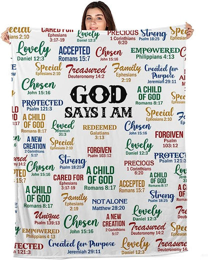 Christianart Blanket, God Says I Am, Christian Blanket, Bible Verse Blanket, Personalized Blanket, Christmas Gift. - Christian Art Bag