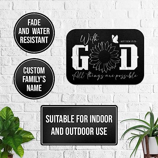 Christianartbag Metal Signs, With God All Things Are Possible Matthew 19:26, Christian Wall Art With Religious Scripture, Appreciation Gifts For Family - Christian Art Bag