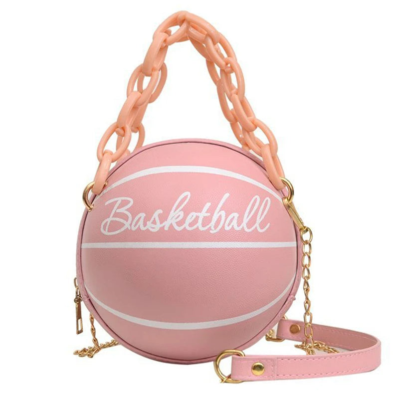 CHRISTIANARTBAG Women's Basketball Handbag - Small PU Leather Crossbody Bag, Round Casual Shoulder Purse for Girls and Women