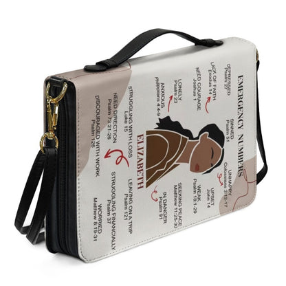 CHRISTIANARTBAG Bible Cover – "Emergency Numbers" Scripture Guide Design with Customizable Name, Skin Tone, and Hair Color | Spiritual Comfort and Guidance for Life's Challenges - CAB0130924