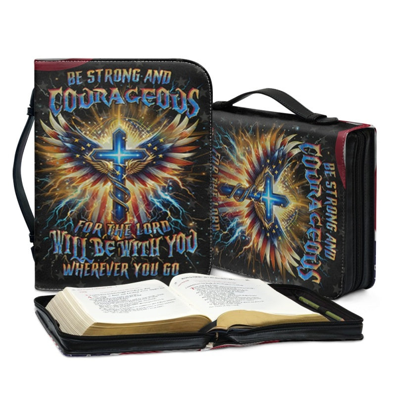 Christianartbag Bible Cover, Be Strong And Courageous Bible Cover, Personalized Bible Cover, Cross Win Bible Cover, Christian Gifts, CAB01090124. - Christian Art Bag