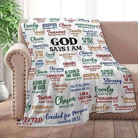 Christianart Blanket, God Says I Am, Christian Blanket, Bible Verse Blanket, Personalized Blanket, Christmas Gift. - Christian Art Bag