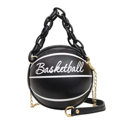 CHRISTIANARTBAG Women's Basketball Handbag - Small PU Leather Crossbody Bag, Round Casual Shoulder Purse for Girls and Women