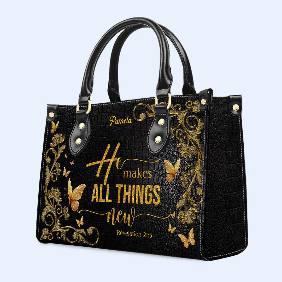 Personalized Leather Handbag – Redeemed in Grace – He makes all things new – Revelation 21:5 | CHRISTIANARTBAG