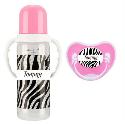Personalized Baby Bottle – Custom Name Zebra Baby Feeding Bottle & Pacifier Set | BPA-Free | 260ml