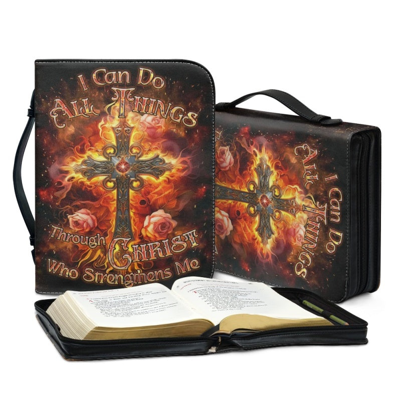 Christianartbag Bible Cover, I Can Do All Things Through Christ Who Strengthens Me Bible Cover, Personalized Bible Cover, Cross Designer Bible Cover, Christian Gifts, CAB01080124. - Christian Art Bag