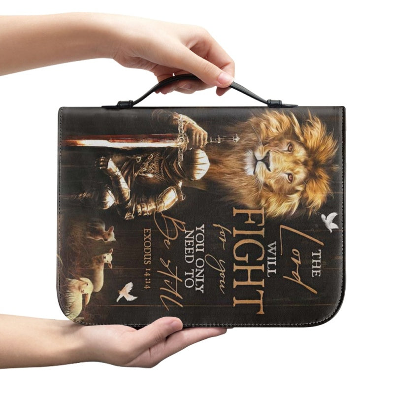 Customizable Lion & Knight Bible Cover - Inspirational Verse Design | CHRISTIANARTBAG CABBBCV01190324.