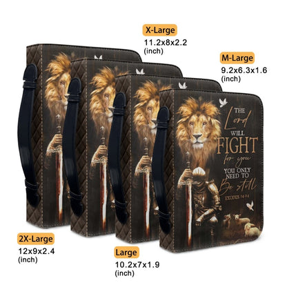 Customizable Lion & Knight Bible Cover - Inspirational Verse Design | CHRISTIANARTBAG CABBBCV01190324.