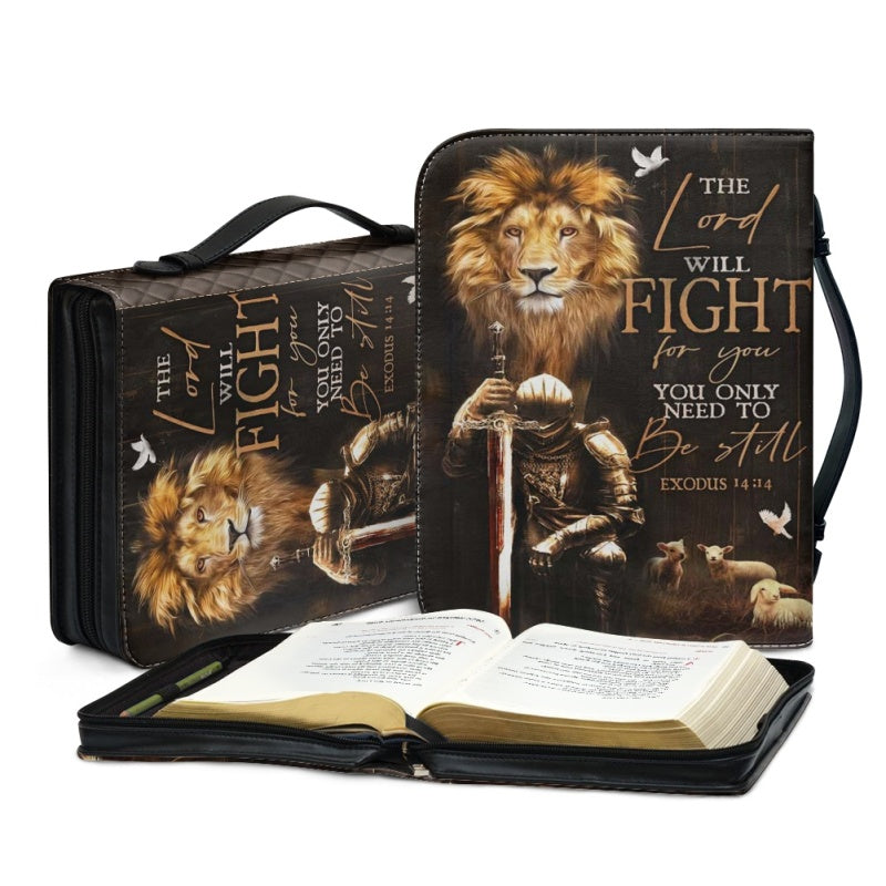 Customizable Lion & Knight Bible Cover - Inspirational Verse Design | CHRISTIANARTBAG CABBBCV01190324.