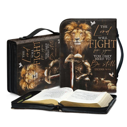 Customizable Lion & Knight Bible Cover - Inspirational Verse Design | CHRISTIANARTBAG CABBBCV01190324.