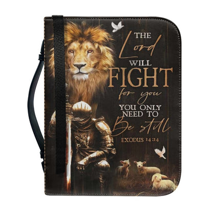 Customizable Lion & Knight Bible Cover - Inspirational Verse Design | CHRISTIANARTBAG CABBBCV01190324.