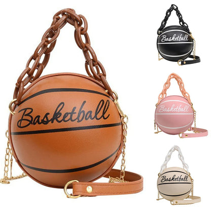 CHRISTIANARTBAG Women's Basketball Handbag - Small PU Leather Crossbody Bag, Round Casual Shoulder Purse for Girls and Women