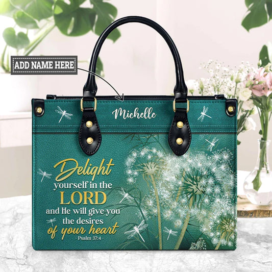 Christianart Designer Handbags, Delight Yourself In The Lord Psalm 37:4 Dandelion Dragonfly, Personalized Gifts, Gifts for Women, Christmas Gift. - Christian Art Bag