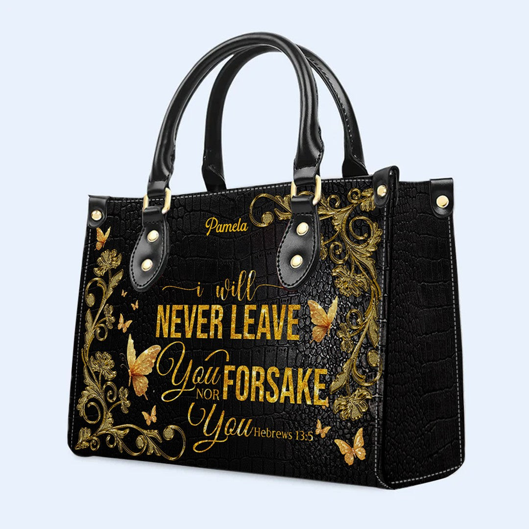 Personalized Leather Handbag – Alone but Not Lonely – I will never leave you nor forsake you – Hebrews 13:5 | CHRISTIANARTBAG
