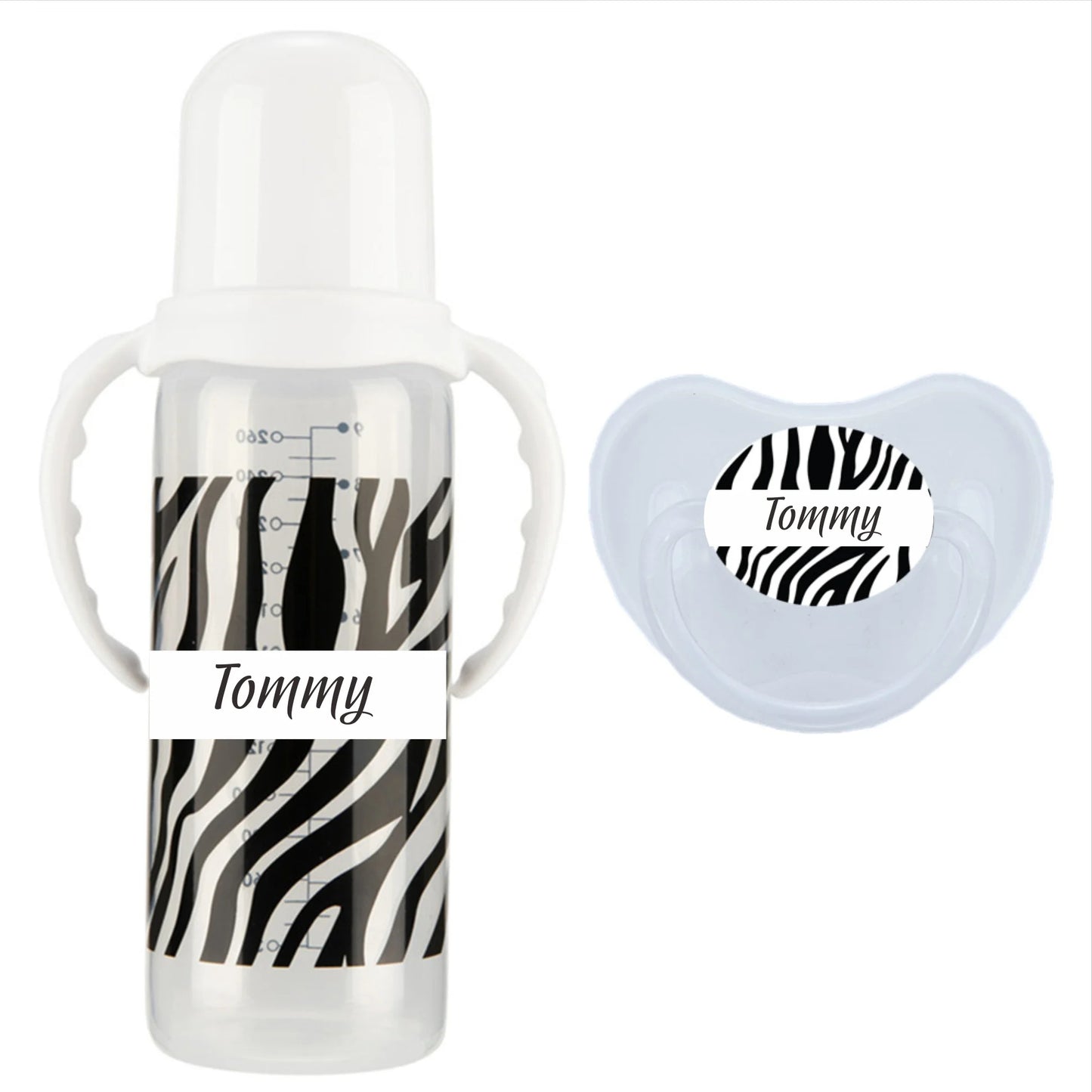 Personalized Baby Bottle – Custom Name Zebra Baby Feeding Bottle & Pacifier Set | BPA-Free | 260ml