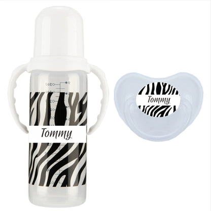Personalized Baby Bottle – Custom Name Zebra Baby Feeding Bottle & Pacifier Set | BPA-Free | 260ml