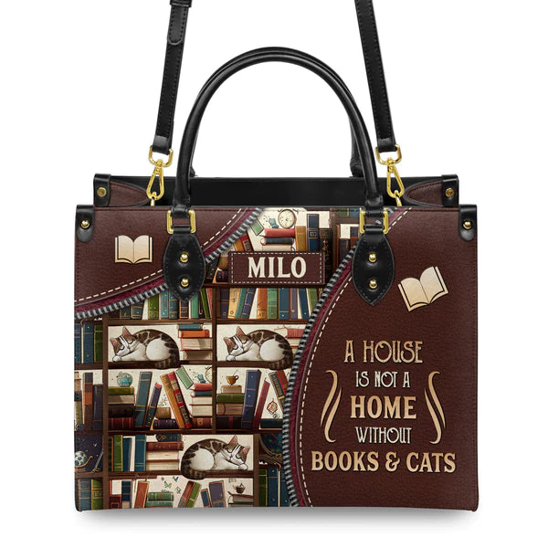 Christianartbag Handbags, A House Is Not A Home Without Books And Cats, Handbag Design, Monogram Leather Handbag, Gifts for Women, CABLTB06271223. - Christian Art Bag