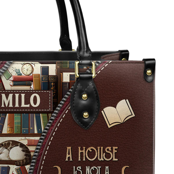 Christianartbag Handbags, A House Is Not A Home Without Books And Cats, Handbag Design, Monogram Leather Handbag, Gifts for Women, CABLTB06271223. - Christian Art Bag