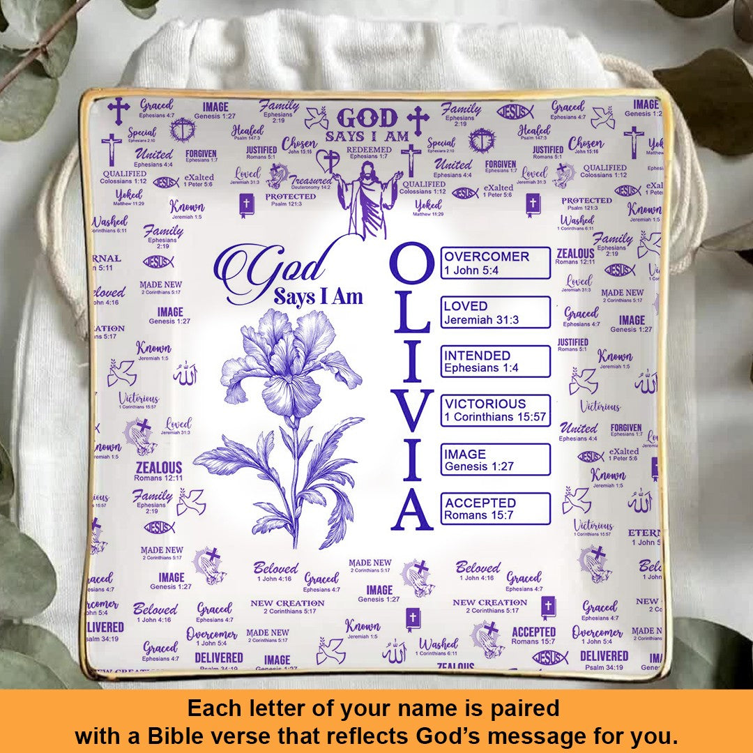Personalized Jewelry Dish with Bible Verses & Birth Month Flowers – Custom Christian Gift by CHRISTIANARTBAG