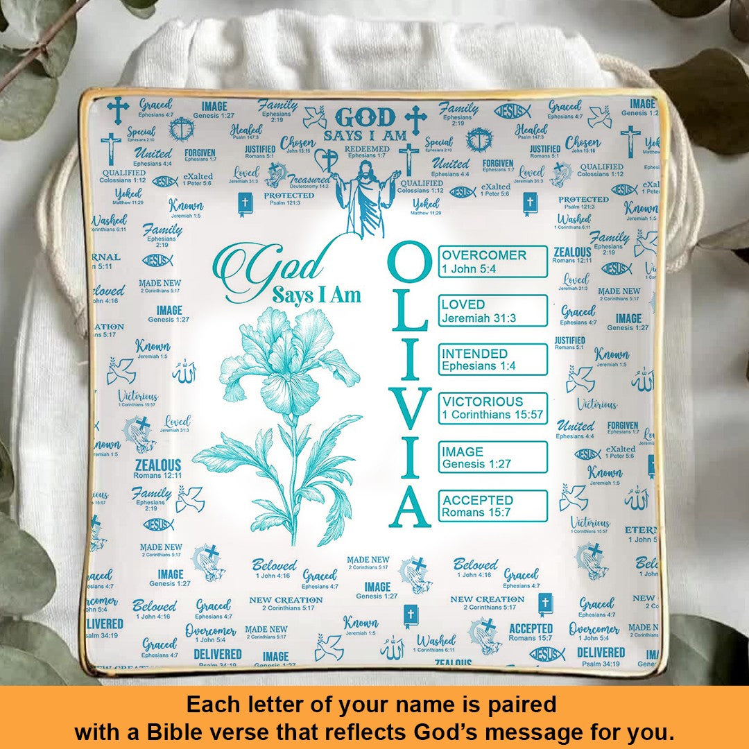 Personalized Jewelry Dish with Bible Verses & Birth Month Flowers – Custom Christian Gift by CHRISTIANARTBAG