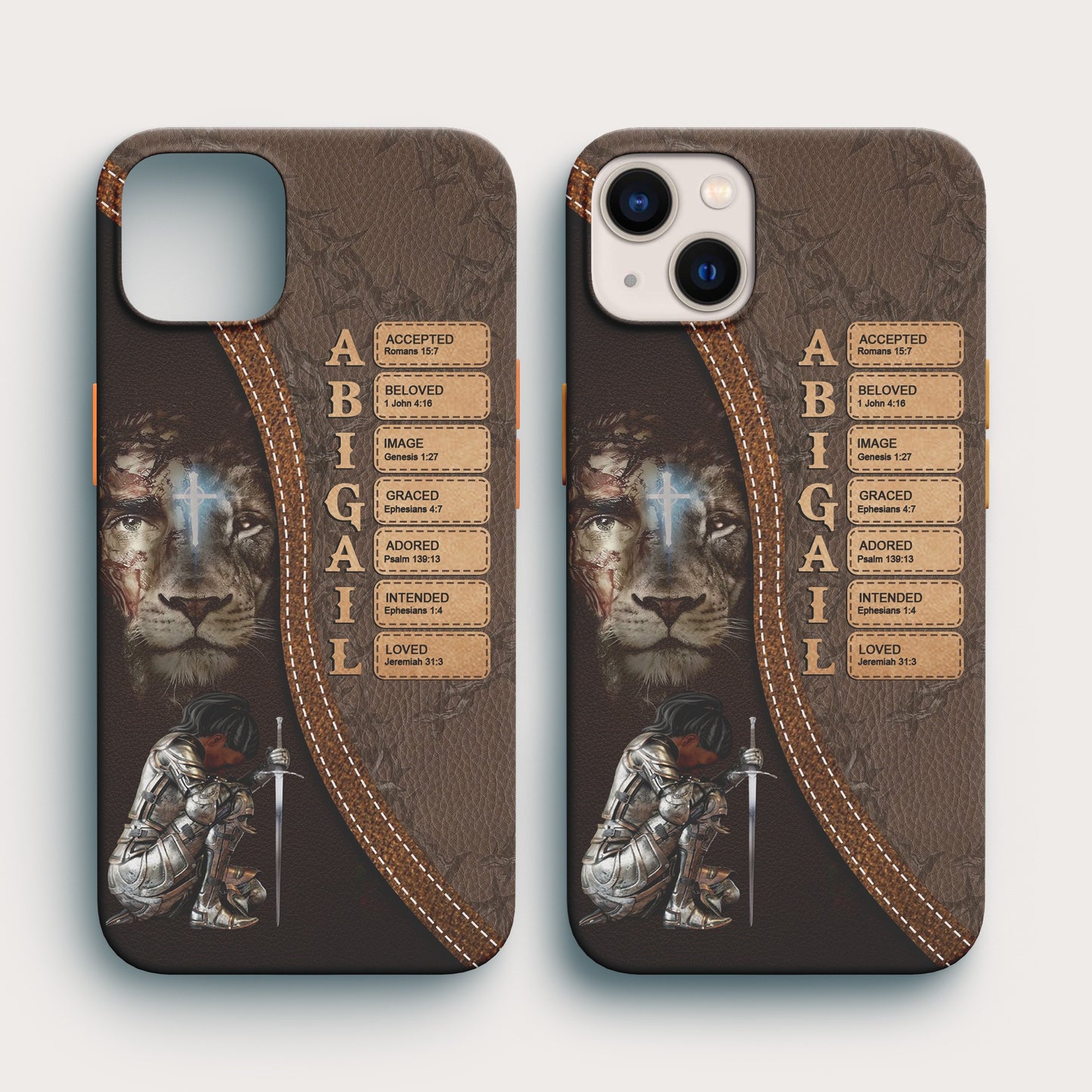 Personalized Christian Phone Case | Custom Name & Skin Tone | Lion & Armor of God Design with Bible Verse Initials