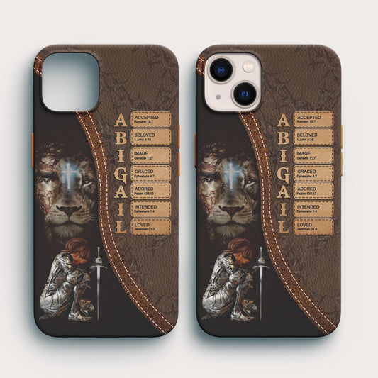 Personalized Christian Phone Case | Custom Name & Skin Tone | Lion & Armor of God Design with Bible Verse Initials