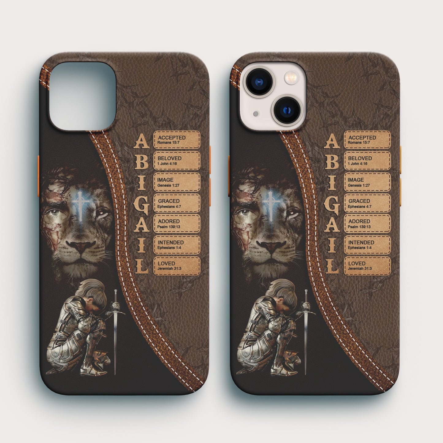 Personalized Christian Phone Case | Custom Name & Skin Tone | Lion & Armor of God Design with Bible Verse Initials