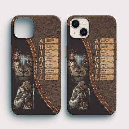 Personalized Christian Phone Case | Custom Name & Skin Tone | Lion & Armor of God Design with Bible Verse Initials