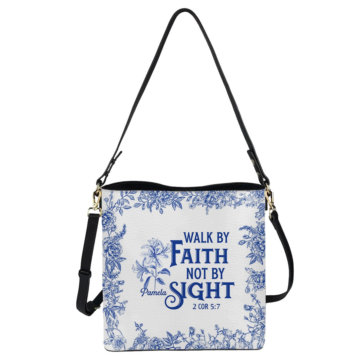 Personalized Christian Bucket Bag – Personalized Bible Verse & Birth Month Flowers – Christian Gift