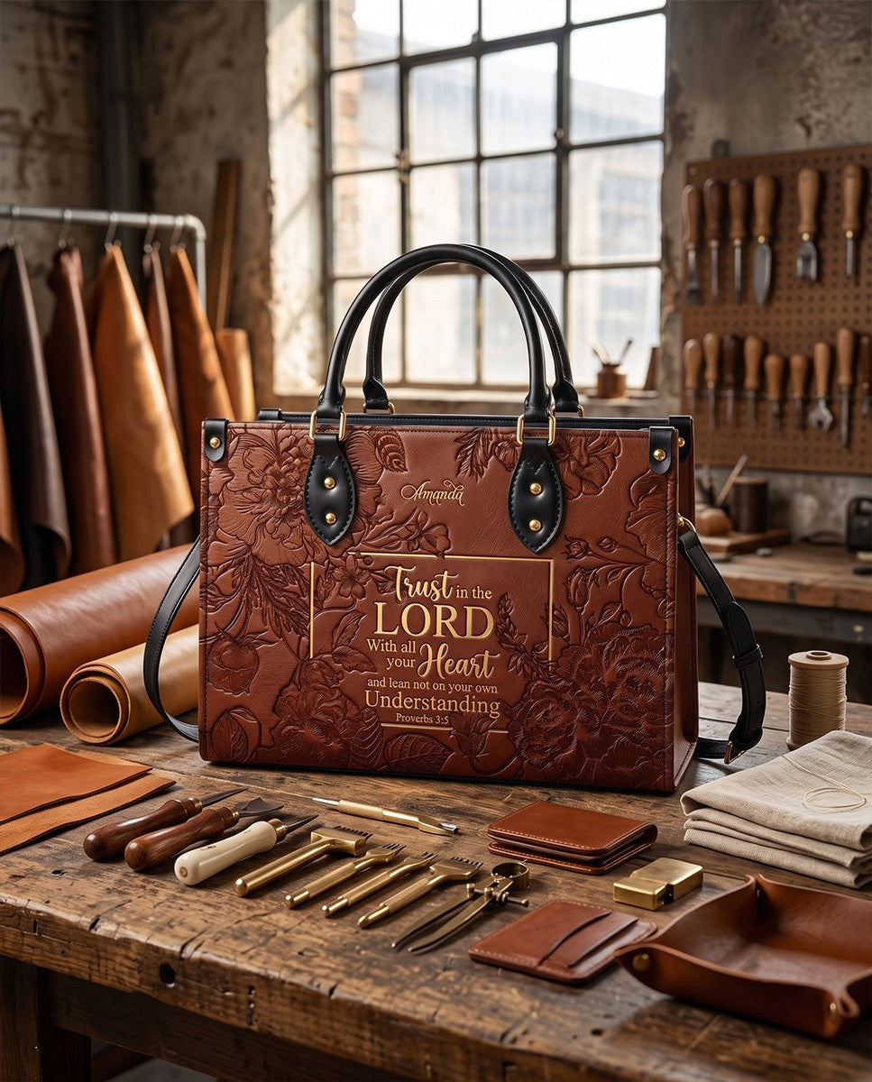 Personalized Bible Verse Leather Handbag - Custom Name Christian Tote Bag | CHRISTIANARTBAG 01080626