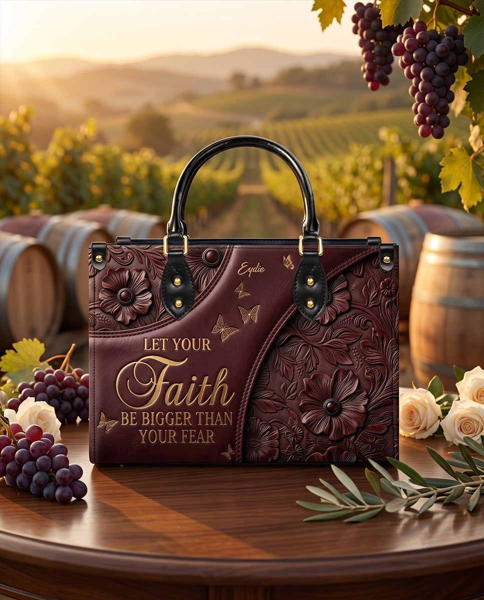 CHRISTIANARTBAG | Personalized Leather Handbag - Let Your Faith Be Bigger Than Your Fear - Custom Name Floral Leather Tote Bag CAB01080726