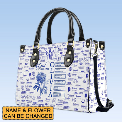 Personalized Leather Tote Bag with Name & Birth Month Flower – Custom Christian Handbag