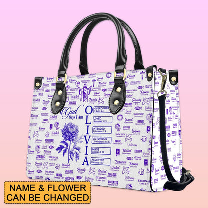 Personalized Leather Tote Bag with Name & Birth Month Flower – Custom Christian Handbag