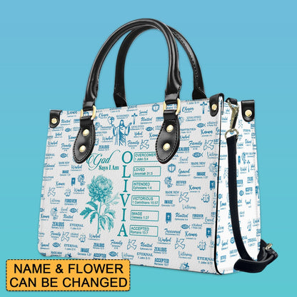 Personalized Leather Tote Bag with Name & Birth Month Flower – Custom Christian Handbag