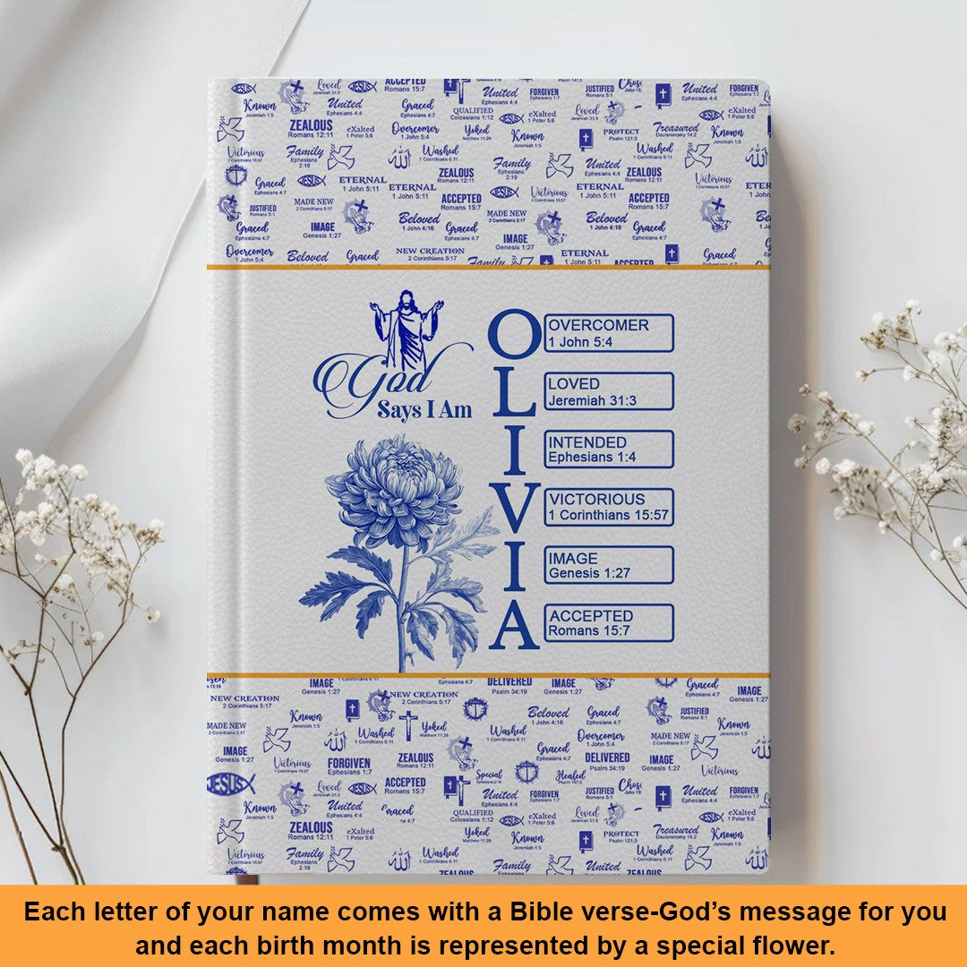 Personalized Leather Notebook with Bible Verses and Birth Month Flowers – Custom Christian Gift