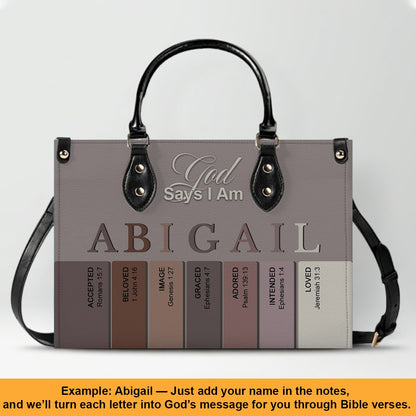 Personalized Christian Leather Handbag – Custom Name Purse with Bible Verses for Each Letter – CHRISTIANARTBAG