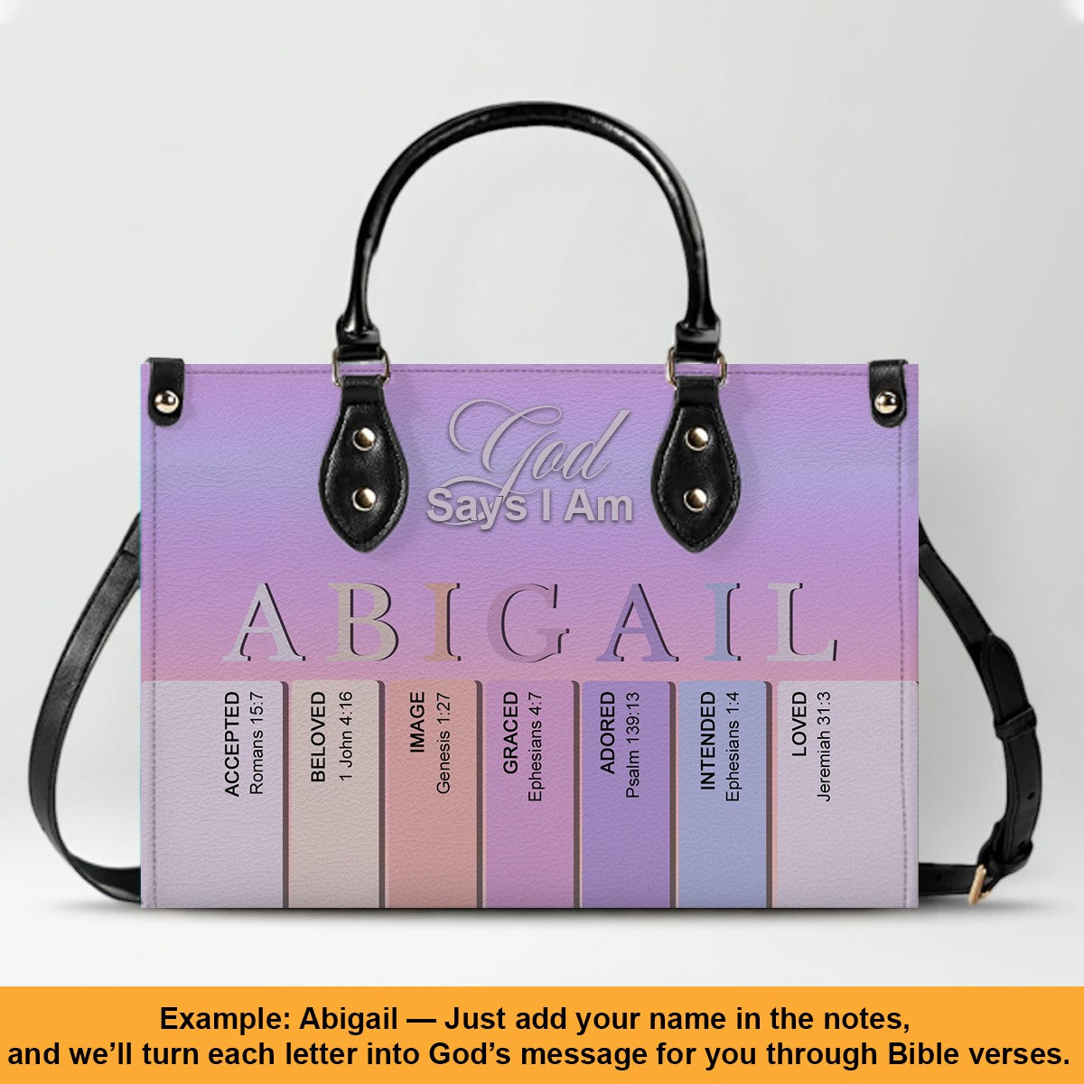 Personalized Christian Leather Handbag – Custom Name Purse with Bible Verses for Each Letter – CHRISTIANARTBAG