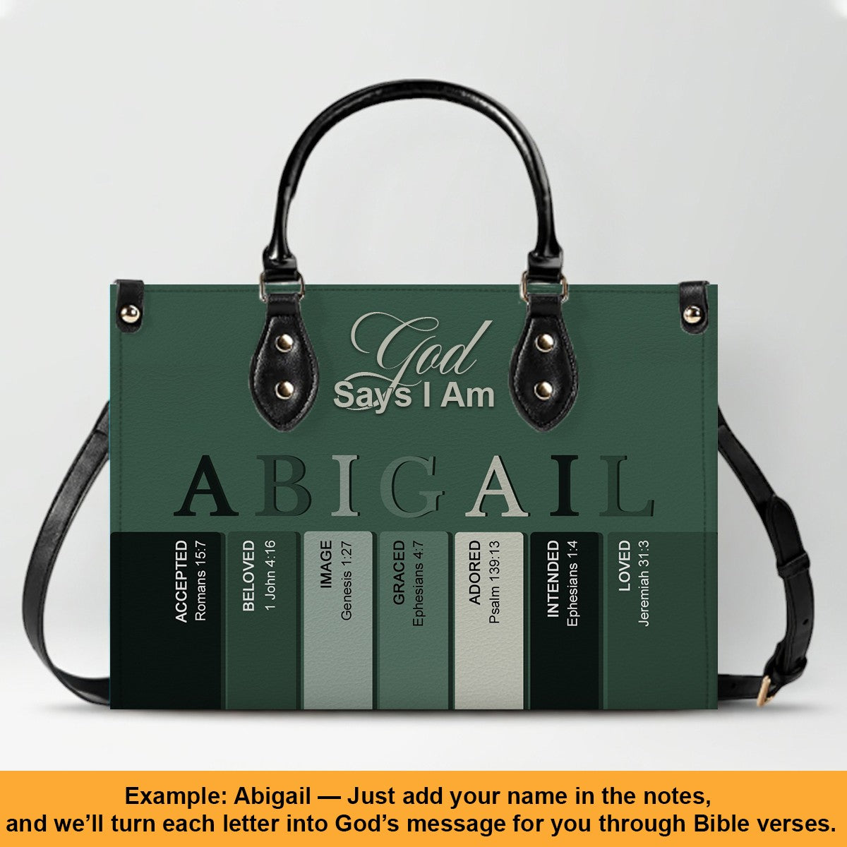 Personalized Christian Leather Handbag – Custom Name Purse with Bible Verses for Each Letter – CHRISTIANARTBAG