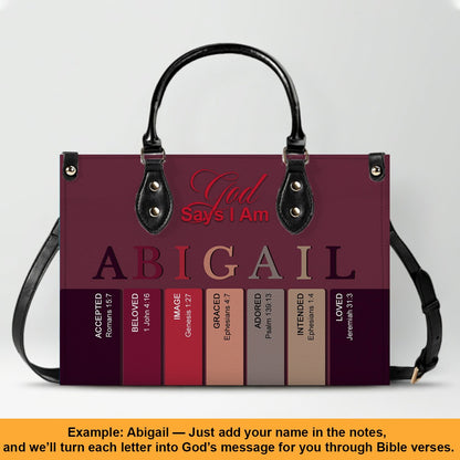 Personalized Christian Leather Handbag – Custom Name Purse with Bible Verses for Each Letter – CHRISTIANARTBAG