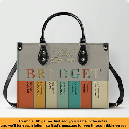 Personalized Christian Leather Handbag – Custom Name Purse with Bible Verses for Each Letter – CHRISTIANARTBAG
