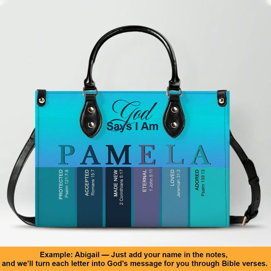 Personalized Christian Leather Handbag – Custom Name Purse with Bible Verses for Each Letter – CHRISTIANARTBAG